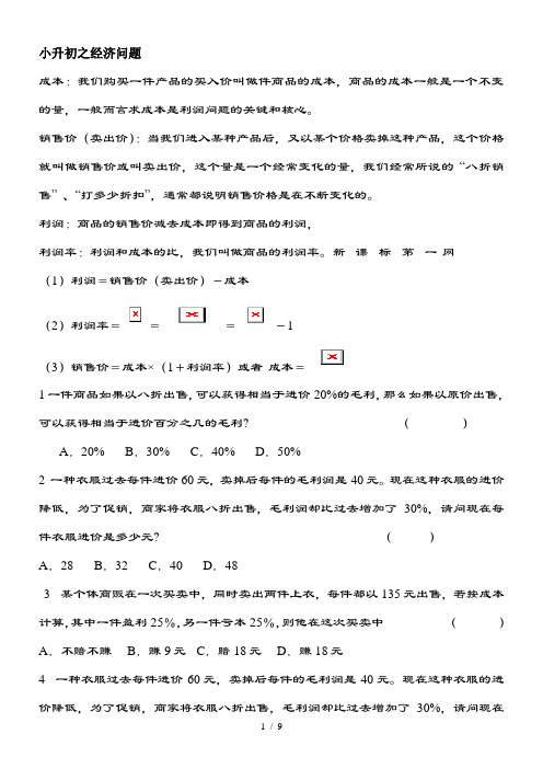 小升初数学经济问题总复习题