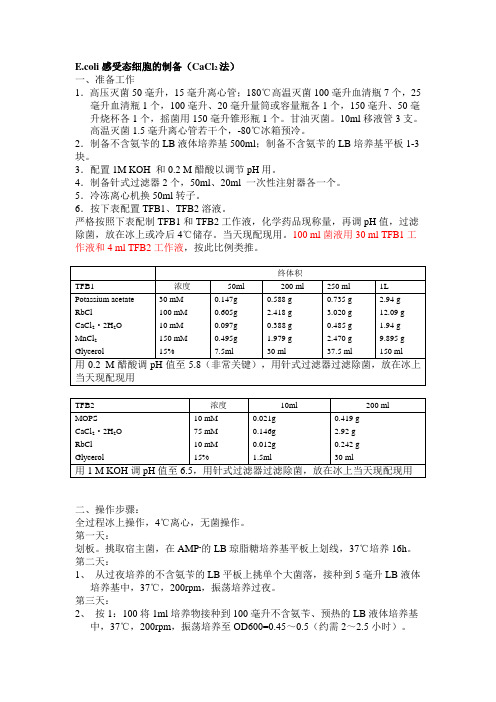 E.coli感受态细胞的制备(CaCl2法)