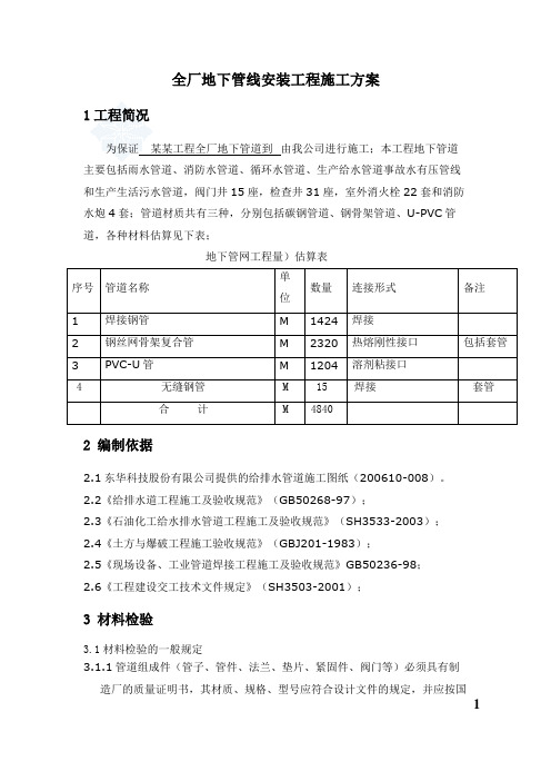 工厂室外埋地管道施工专业技术方案