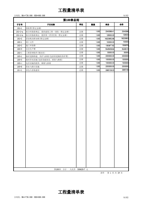 公路造价工程量清单报价表