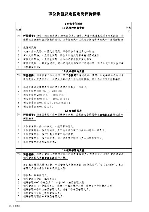 职位价值及定薪定岗评价标准