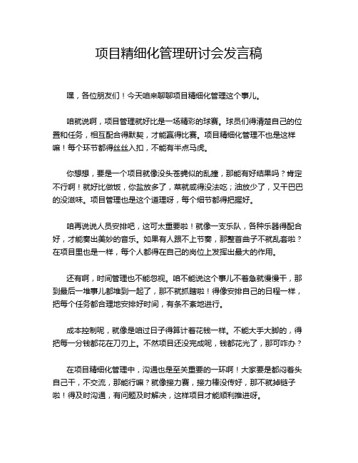 项目精细化管理研讨会发言稿