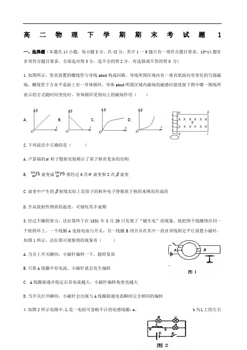 高二物理下学期期末试题含答案