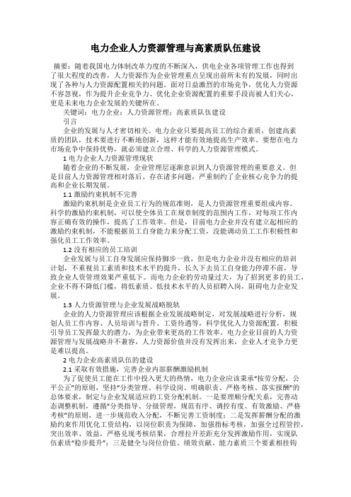 电力企业人力资源管理与高素质队伍建设