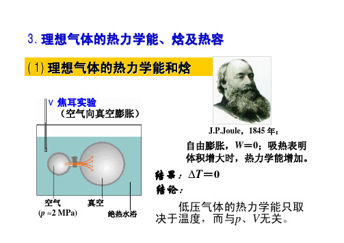 理想气体的热力学能、焓及热容