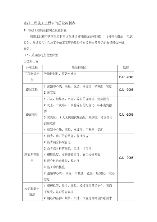 市政工程施工工程中的质量控制点