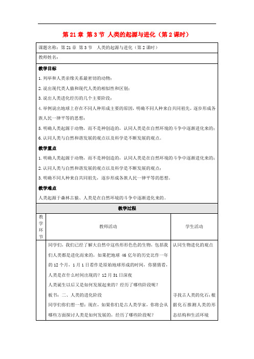 八年级生物下册 第21章 第3节 人类的起源与进化(第2课