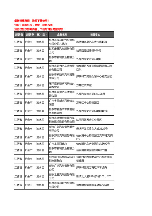 新版江西省新余市4S店企业公司商家户名录单联系方式地址大全25家