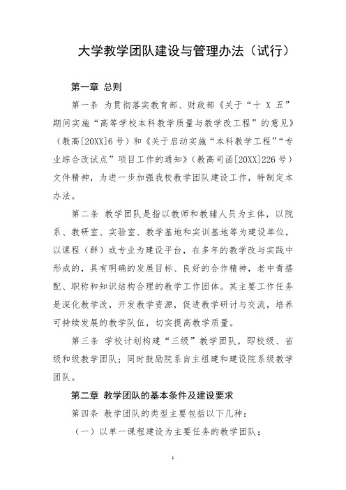 大学教学团队建设与管理办法(试行)