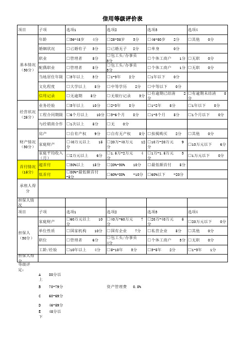 信用等级评价表