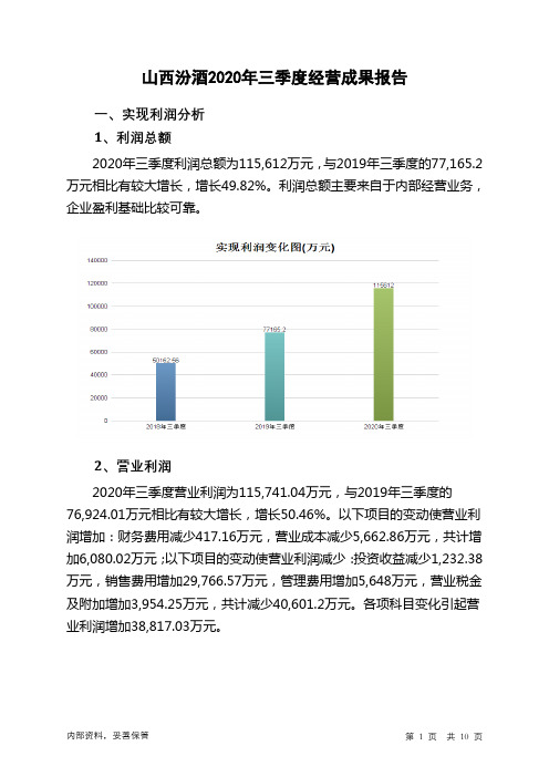 山西汾酒2020年三季度经营成果报告