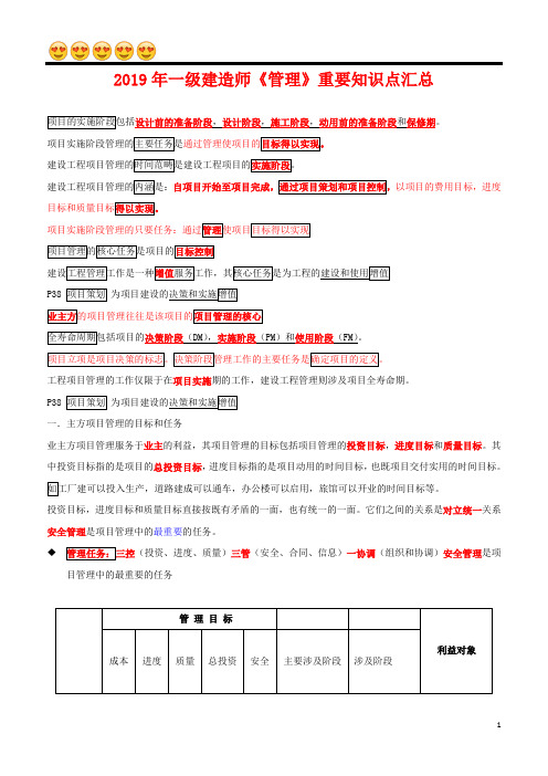 2019年一级建造师《管理》重要知识点汇总