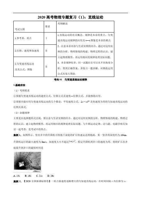 2020高考物理专题复习(1):直线运动(含答案)