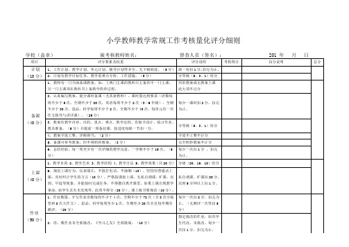 小学教师教学常规工作考核量化评分细则