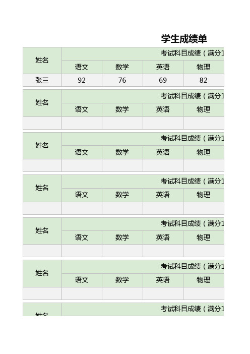 学生成绩单范本excel模板