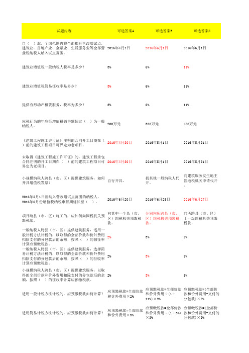 “营改增”考试题 试题及答案