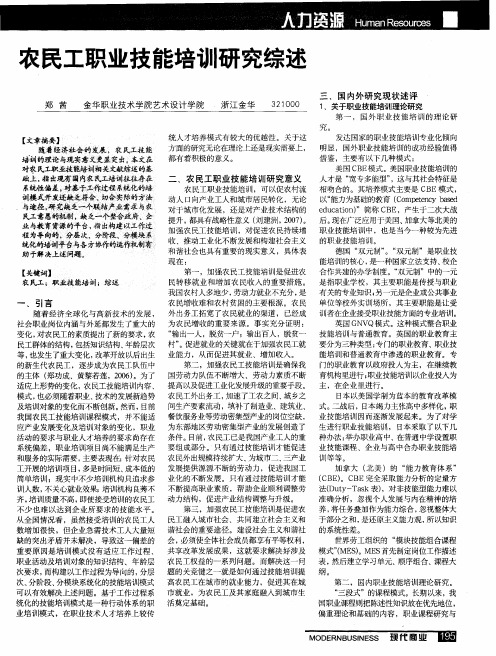 农民工职业技能培训研究综述