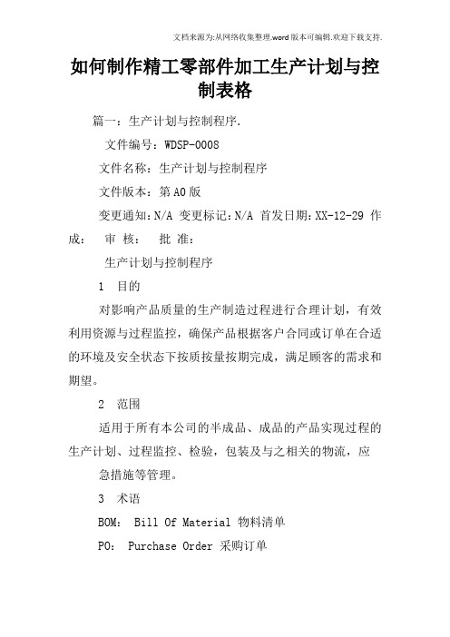 如何制作精工零部件加工生产计划与控制表格