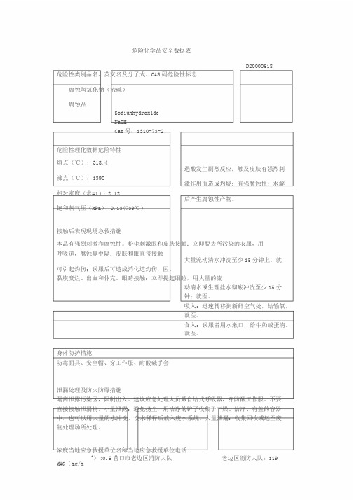 危险化学品安全数据表