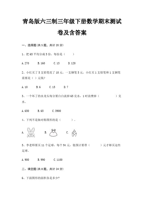 青岛版六三制三年级下册数学期末试卷带答案(全面)