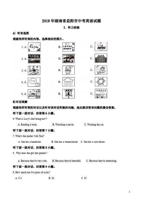 精品解析：湖南省益阳市2019年中考英语试题(原卷版)