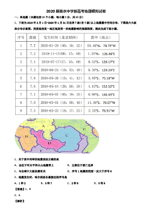 2020届衡水中学新高考地理模拟试卷含解析