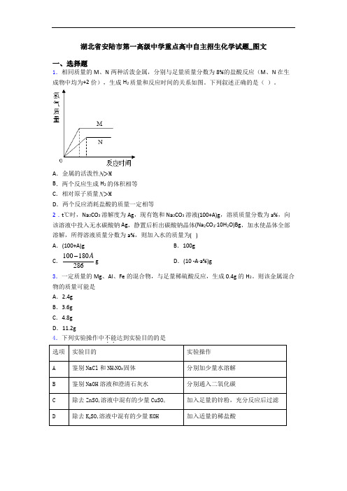 湖北省安陆市第一高级中学重点高中自主招生化学试题_图文