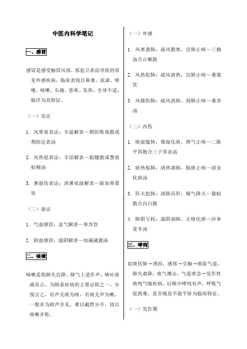 中医执业医师考试复习要点内外妇儿+针灸笔记