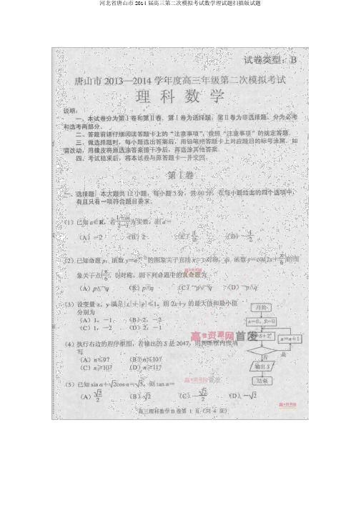 河北省唐山市2014届高三第二次模拟考试数学理试题扫描版试题