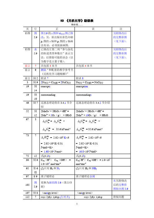 无机化学勘误表