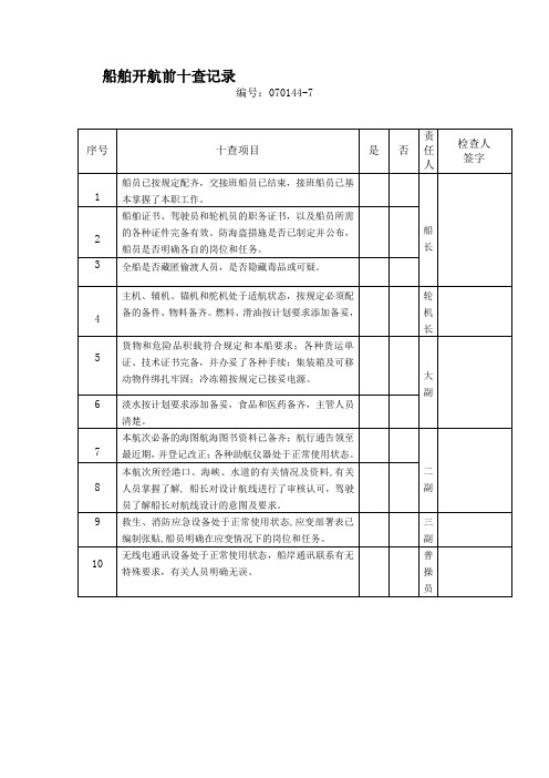 船舶开航前十查记录