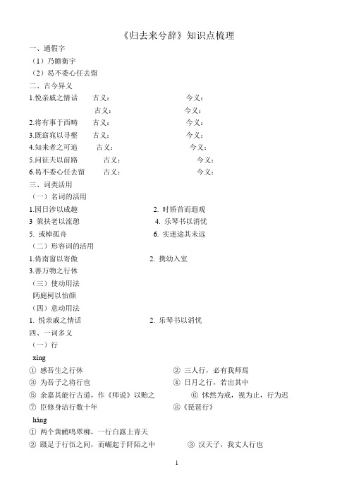 《归去来兮辞》文言知识点梳理