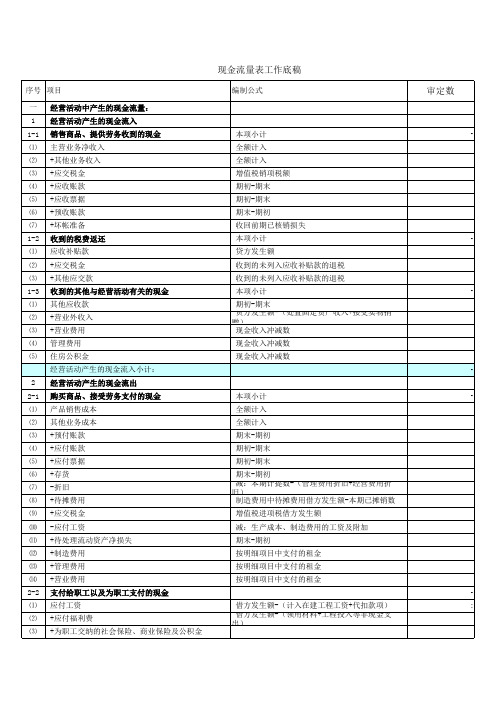 现金流量表直接法(有公式)