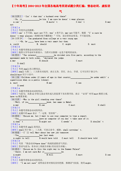 全国各地2004-2013年高考英语-试题分类汇编-情态动词、虚拟语气