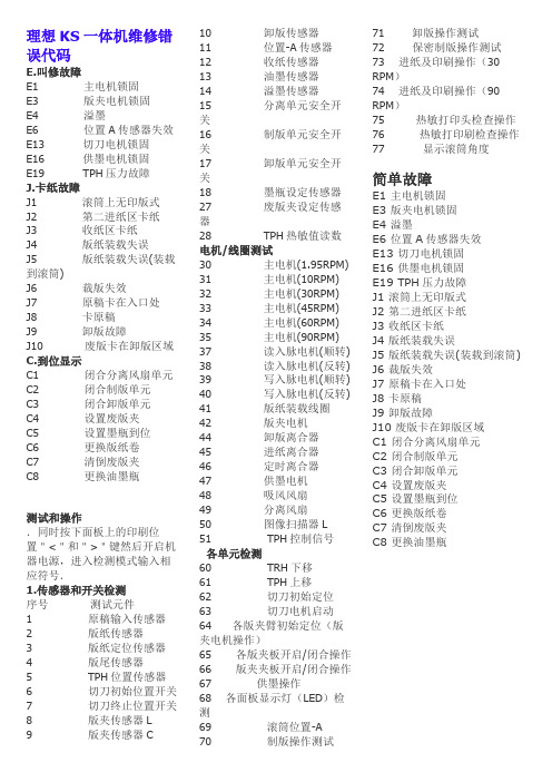 理想KS一体机维修错误代码