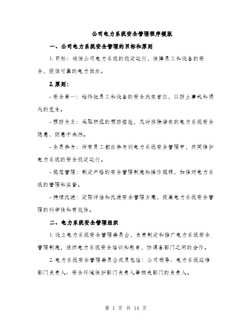 公司电力系统安全管理程序模版（四篇）