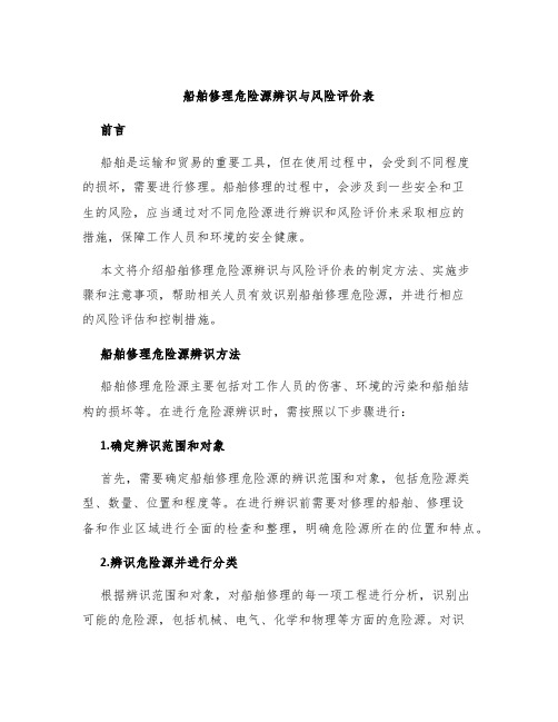 船舶修理危险源辨识与风险评价表