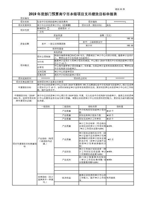 2019年度部门预算南宁市本级项目支出绩效目标申报表【模板】