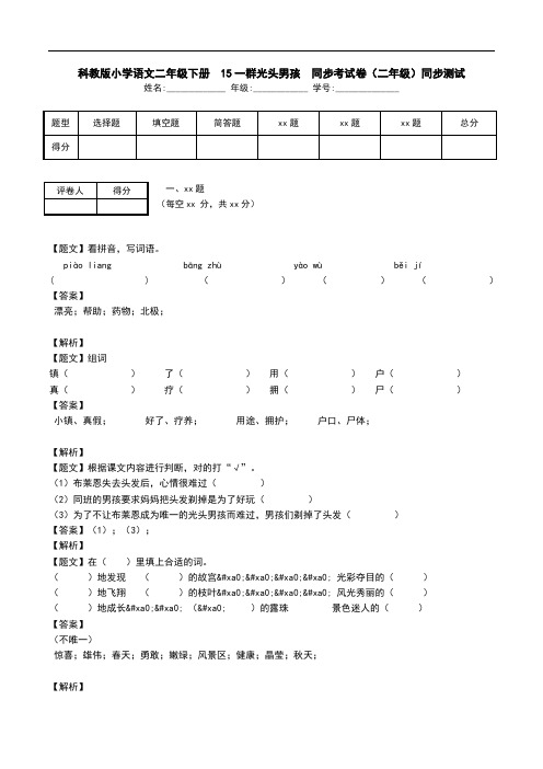 科教版小学语文二年级下册  15一群光头男孩  同步考试卷(二年级)同步测试.doc