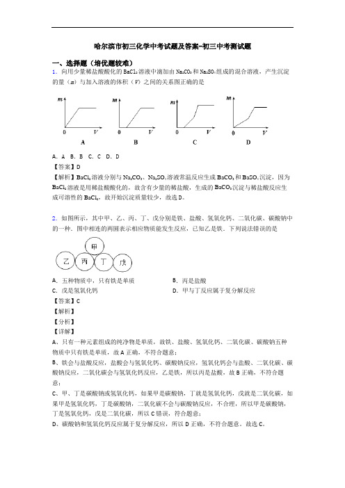 哈尔滨市初三化学中考试题及答案-初三中考测试题