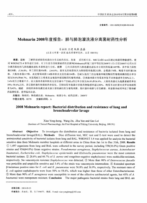 Mohnarin2008年度报告：肺与肺泡灌洗液分离菌耐药性分析