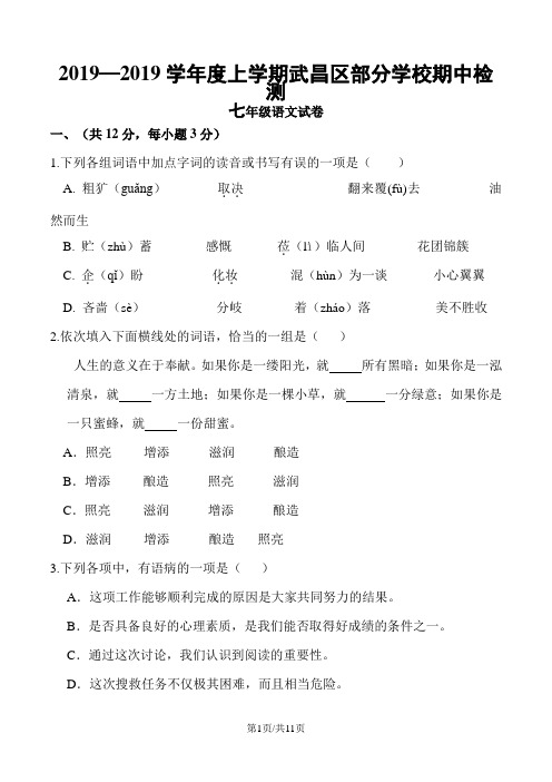 湖北省武汉市武昌区C组联盟七年级上学期期中考试语文试题