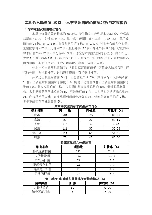 2017年1季度细菌耐药情况分析与对策报告