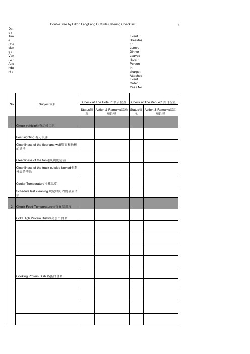 Outside catering check list宴会检查清单