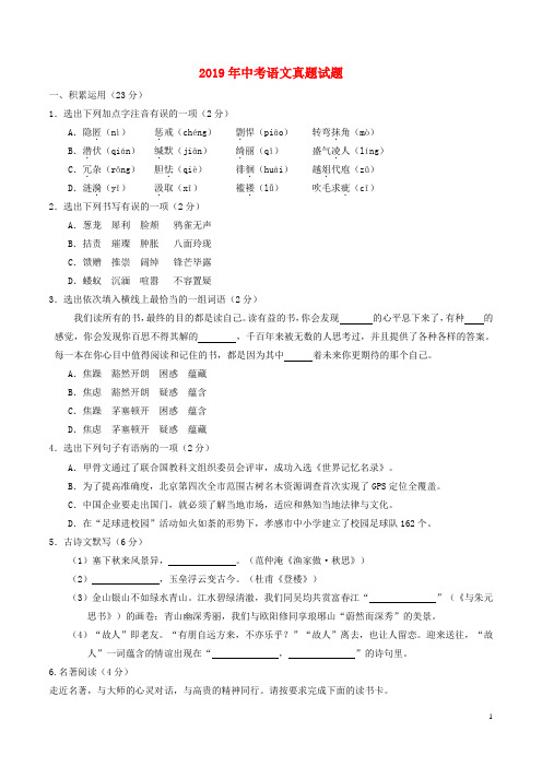 (暑期一日一练)2020年中考语文真题试题(含解析)-人教新目标版