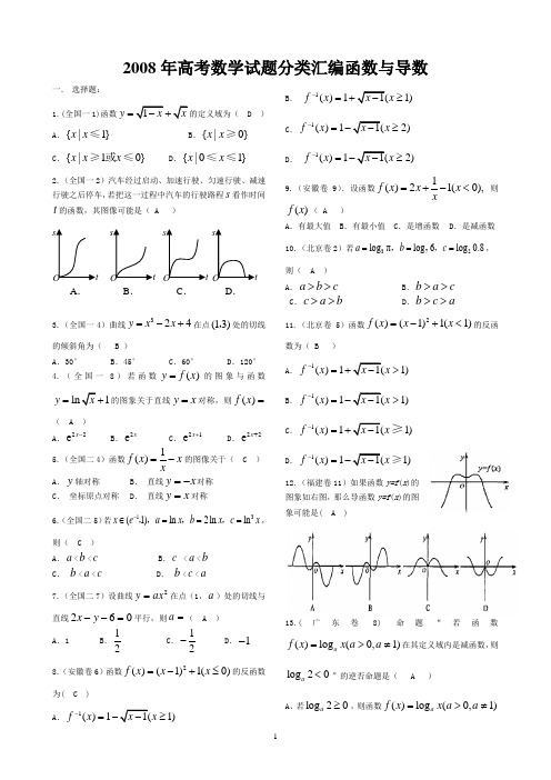 2008年高考数学函数与导数部分汇编