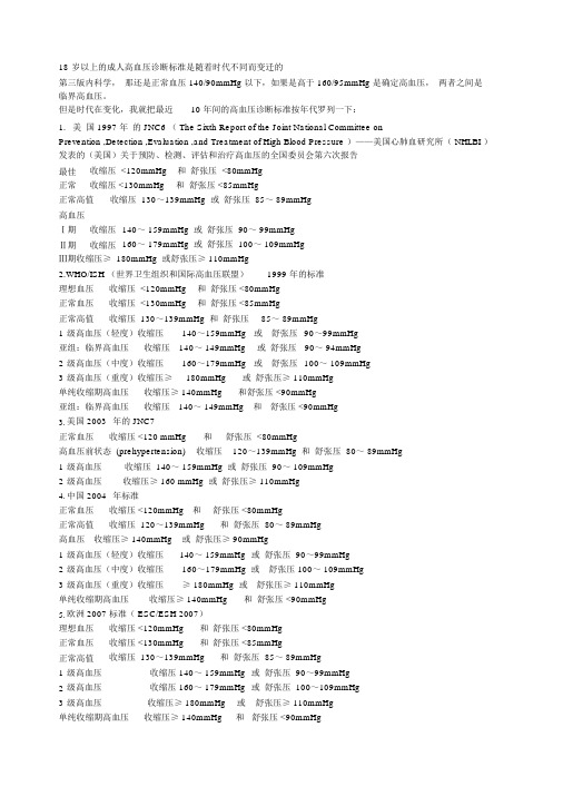 高血压诊断标准历史变迁