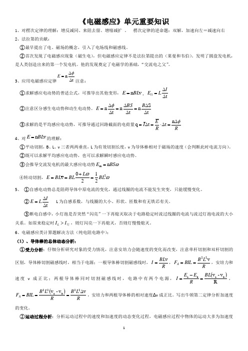 11、《电磁感应》单元重要知识高考物理二级结论