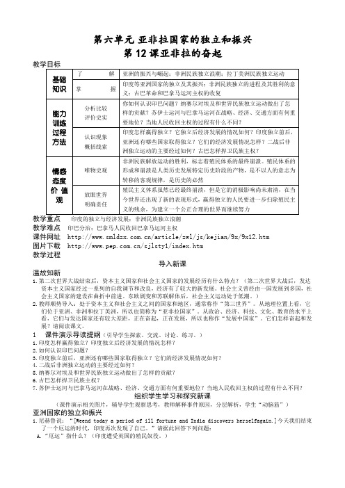 新人教版九年级历史下册12 亚非拉的奋起教案