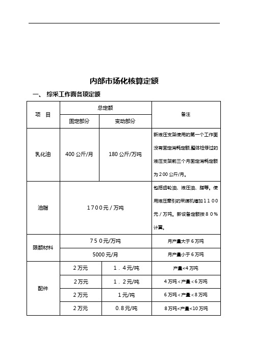 煤矿综采内部市场化核算定额